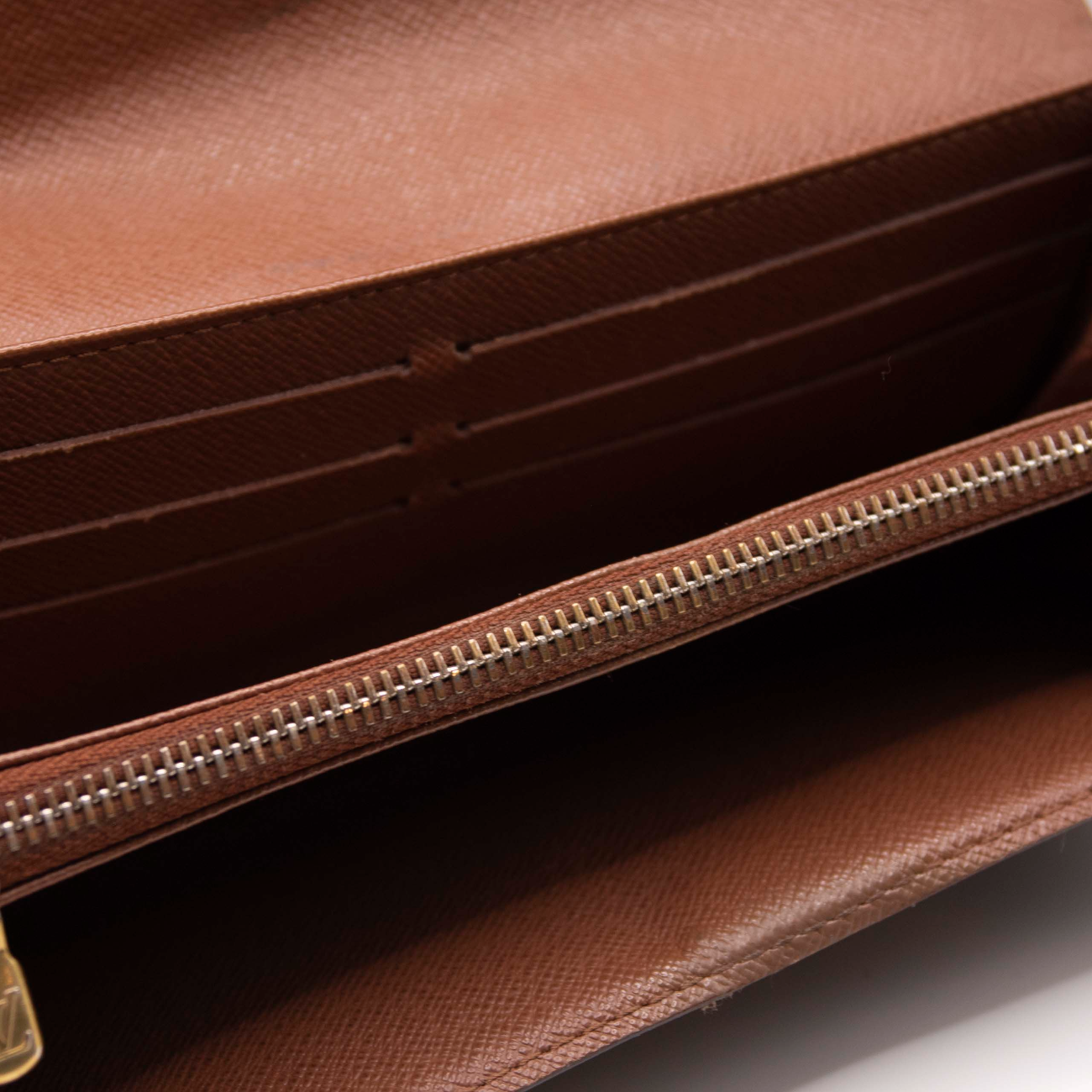 $775 2008 Louis Vuitton Monogram Portefeiulle Sarah Long Bifold Wallet Brown CA0068