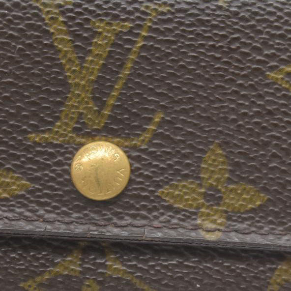 $345 Louis Vuitton Monogram Porte Monnaie Plat Coin Purse Wallet Brown MI0065