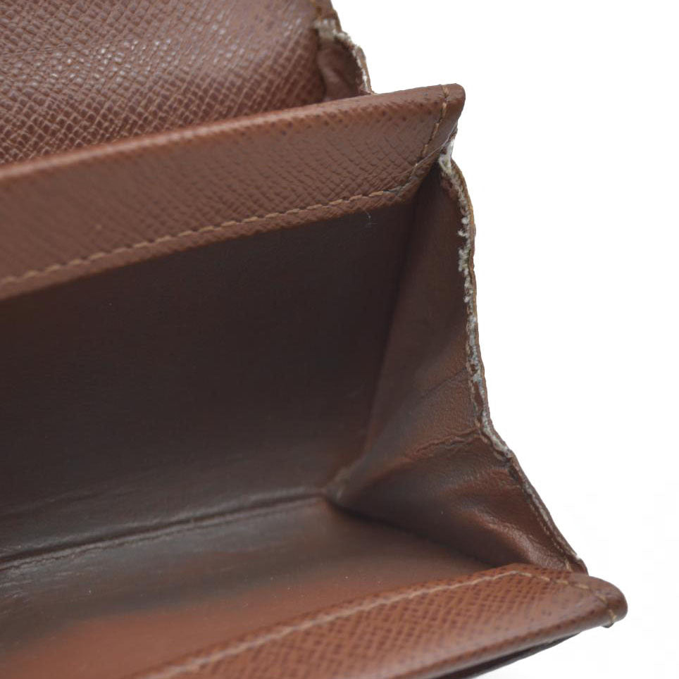 $345 Louis Vuitton Monogram Porte Monnaie Plat Coin Purse Wallet Brown MI0065