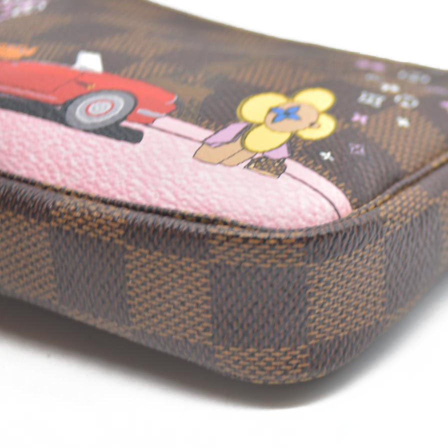 Louis Vuitton  Damier Ebene 2019 Christmas Animation Mini Pochette Accessories Red