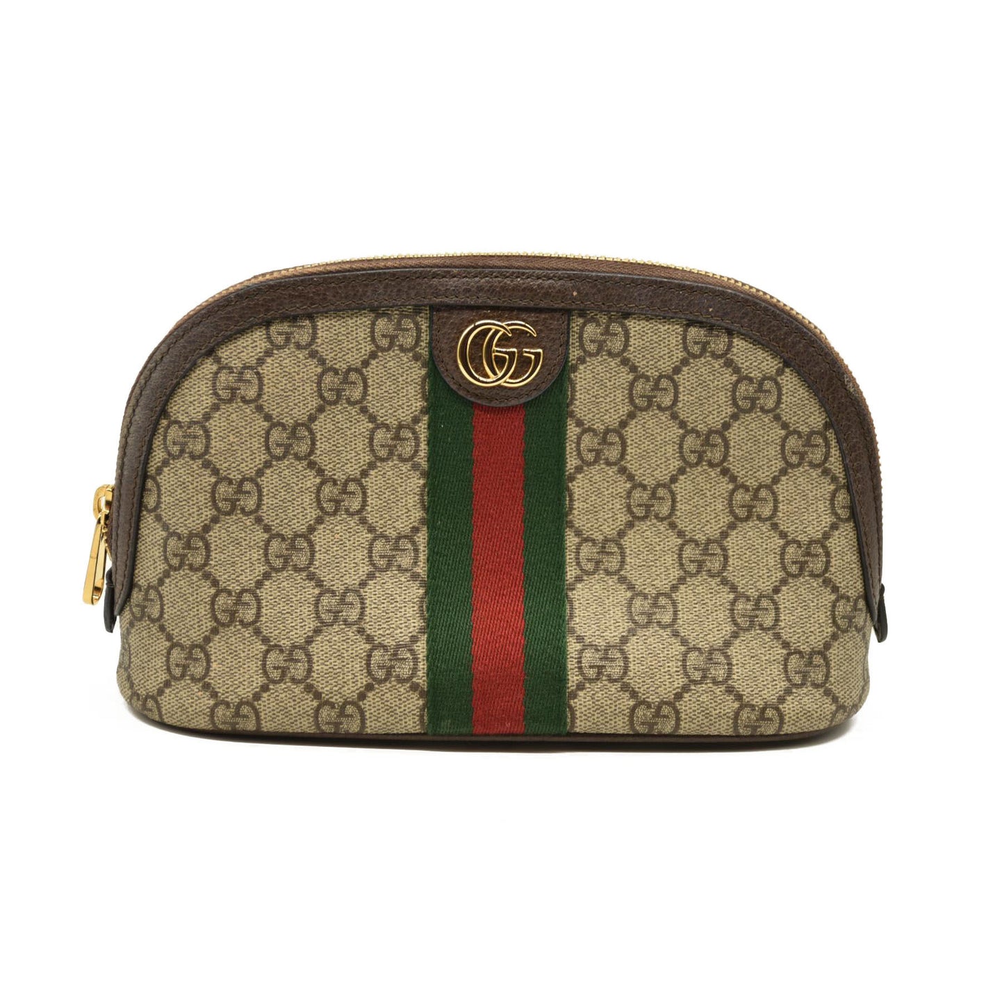 Gucci  GG Supreme Monogram Textured Calfskin Web Large Ophidia Cosmetic Case Beige Ebony New Acero