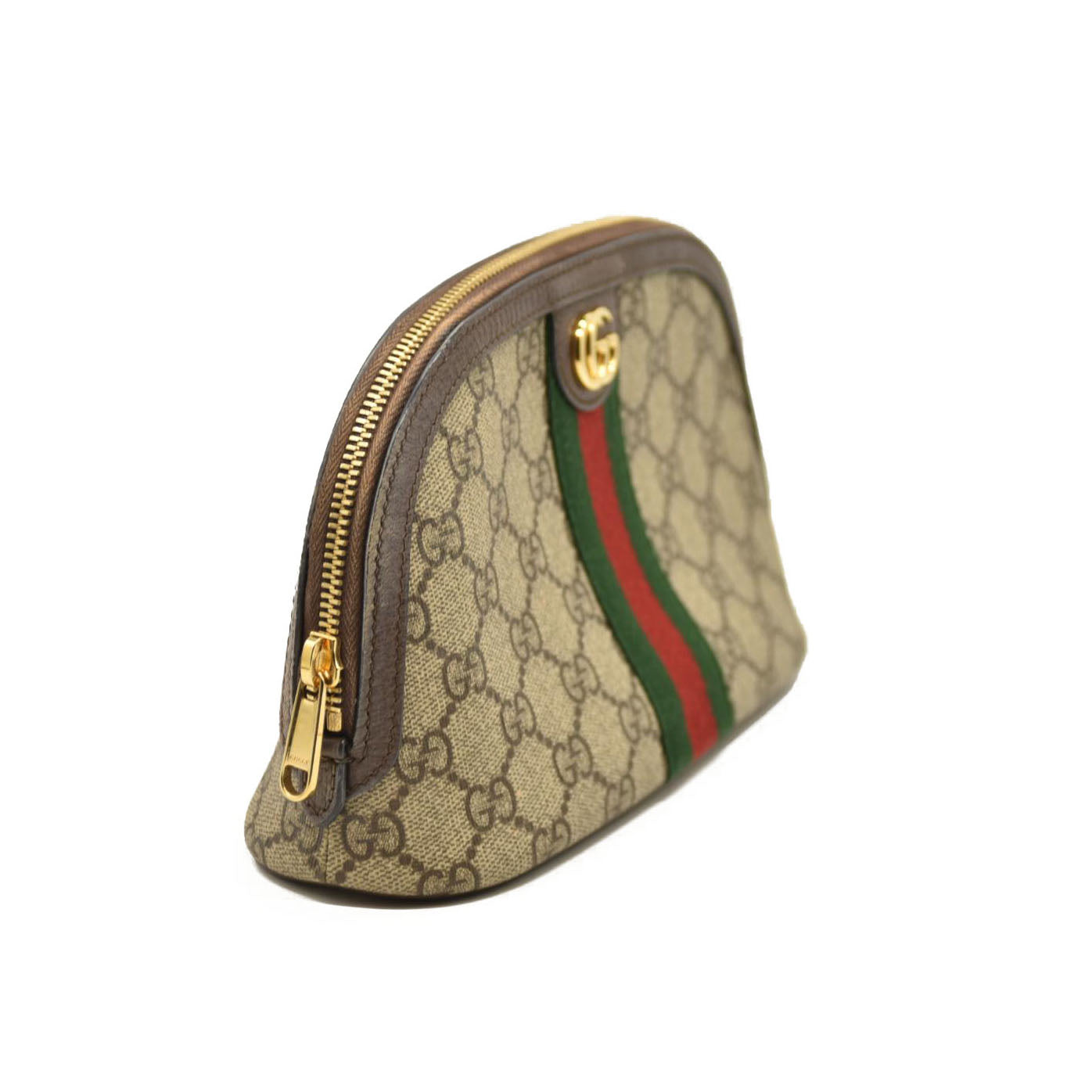 Gucci  GG Supreme Monogram Textured Calfskin Web Large Ophidia Cosmetic Case Beige Ebony New Acero