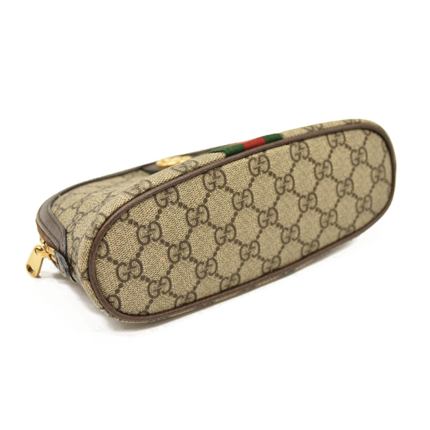 Gucci  GG Supreme Monogram Textured Calfskin Web Large Ophidia Cosmetic Case Beige Ebony New Acero