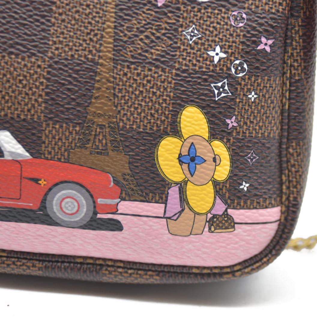 Louis Vuitton  Damier Ebene 2019 Christmas Animation Mini Pochette Accessories Red