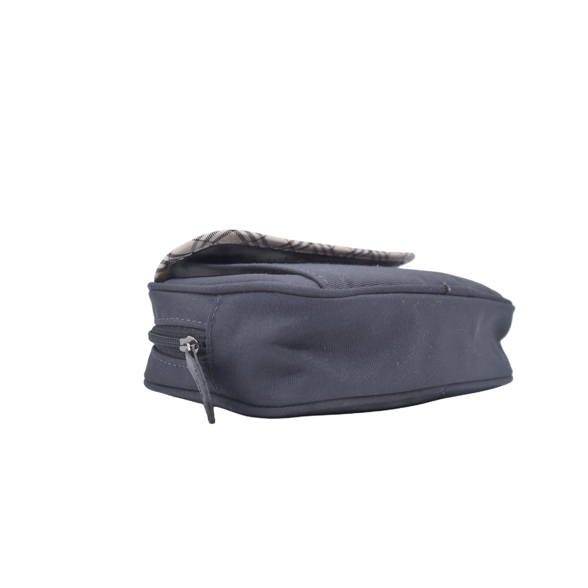 $380 BURBERRY Canvas Plaid Trim Flap Pocket Cosmetic Case Black CONSIGNMENT 10021231