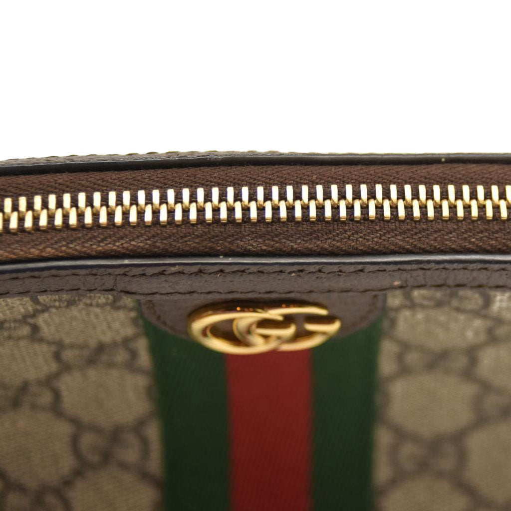 Gucci  GG Supreme Monogram Textured Calfskin Web Large Ophidia Cosmetic Case Beige Ebony New Acero