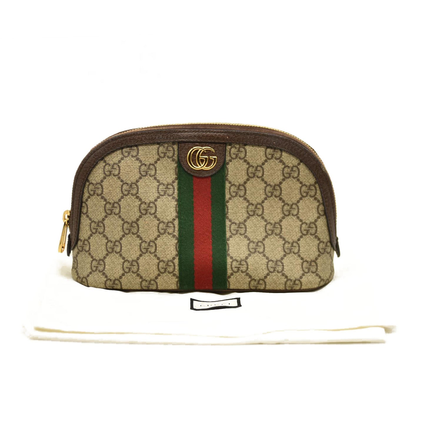 Gucci  GG Supreme Monogram Textured Calfskin Web Large Ophidia Cosmetic Case Beige Ebony New Acero