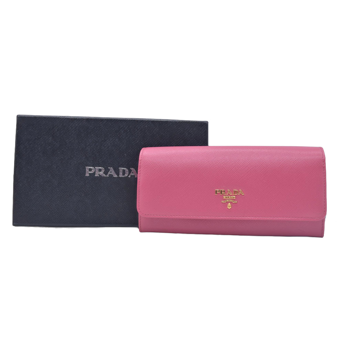 $780 Prada Saffiano Metal Leather Continental Flap Wallet Pink CONSIGNMENT 10021168