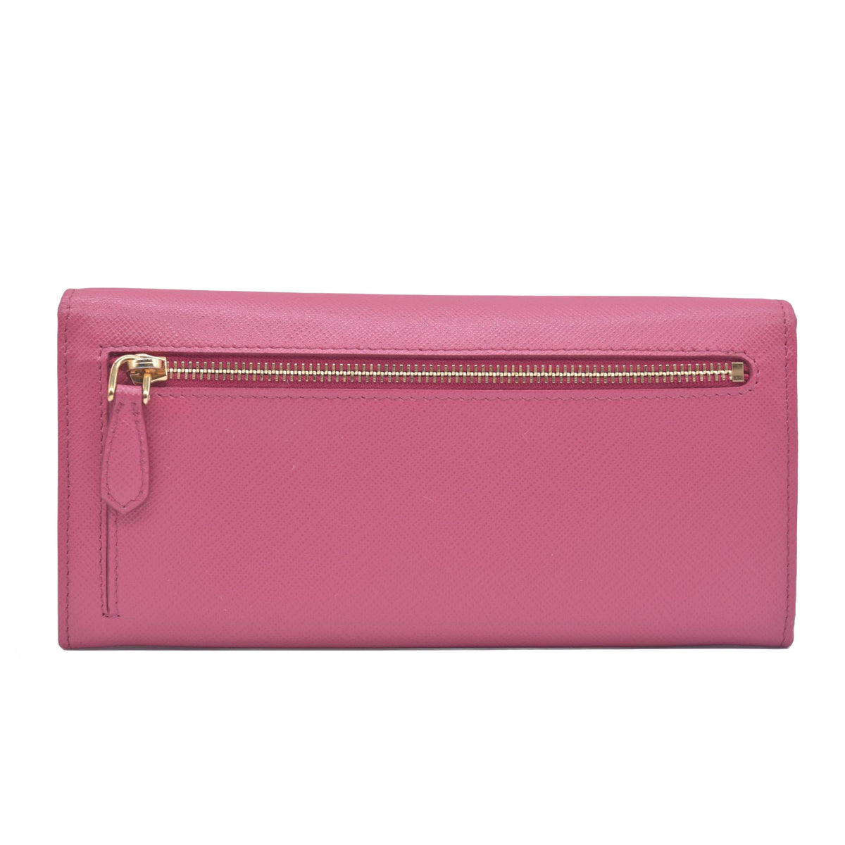 $780 Prada Saffiano Metal Leather Continental Flap Wallet Pink CONSIGNMENT 10021168