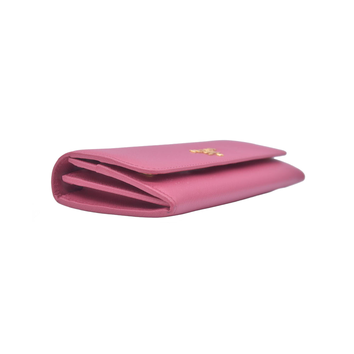 $780 Prada Saffiano Metal Leather Continental Flap Wallet Pink CONSIGNMENT 10021168