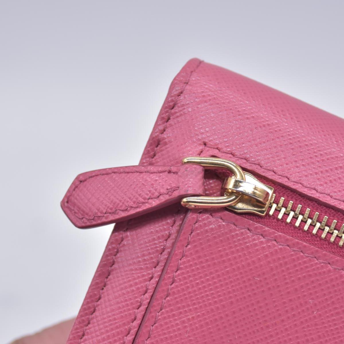 $780 Prada Saffiano Metal Leather Continental Flap Wallet Pink CONSIGNMENT 10021168