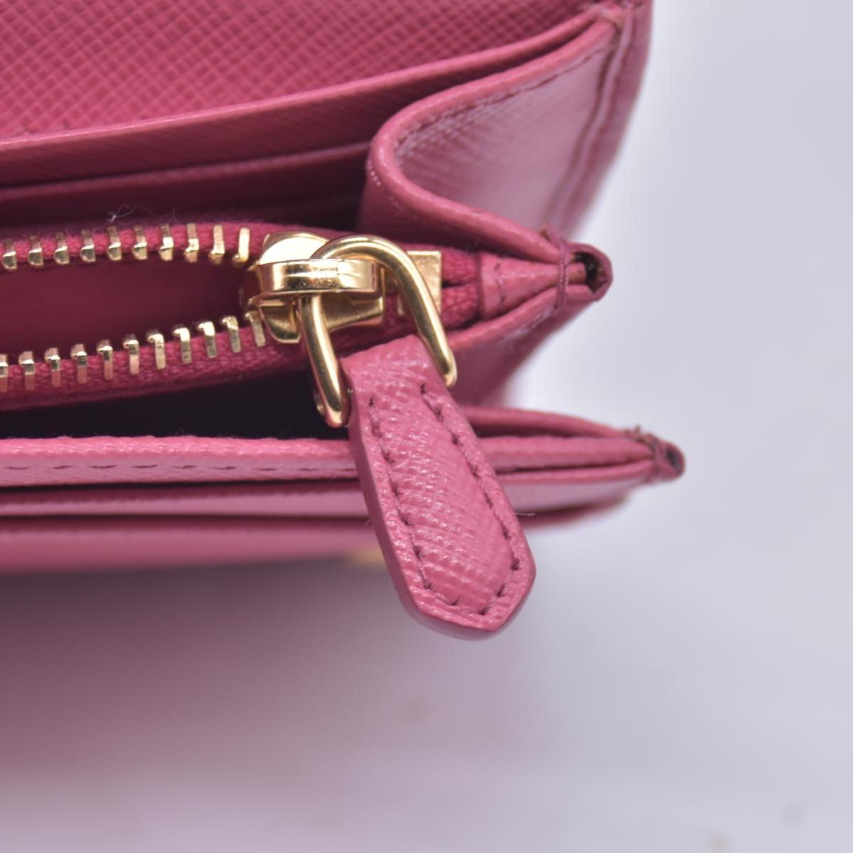 $780 Prada Saffiano Metal Leather Continental Flap Wallet Pink CONSIGNMENT 10021168