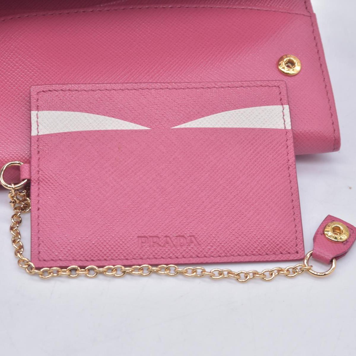 $780 Prada Saffiano Metal Leather Continental Flap Wallet Pink CONSIGNMENT 10021168