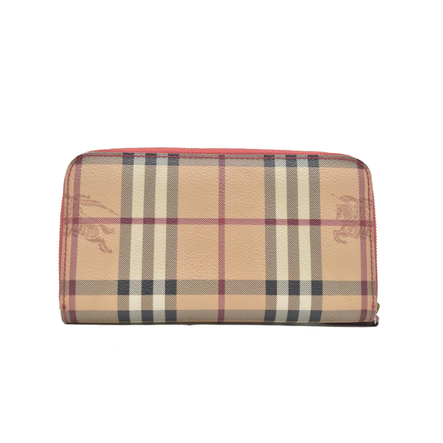 Burberry Grainy Calfskin House Check Elmore Zip Around Wallet Russet Red CONSIGNMENT