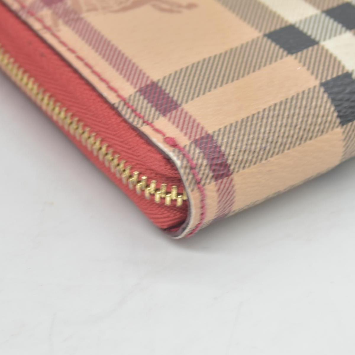 Burberry Grainy Calfskin House Check Elmore Zip Around Wallet Russet Red CONSIGNMENT