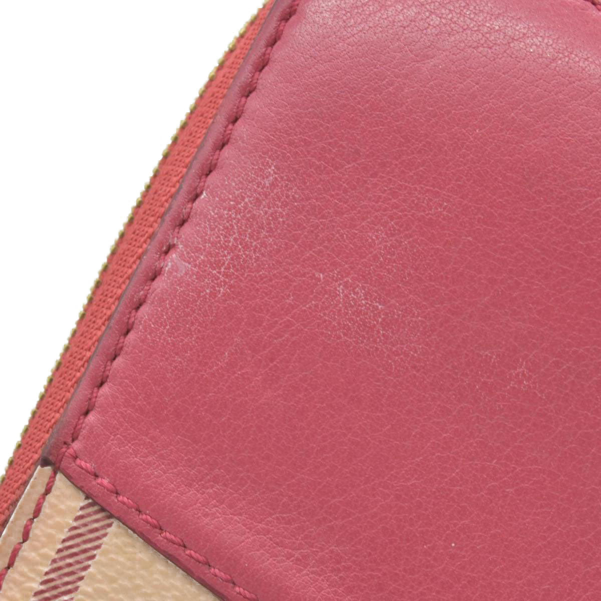 Burberry Grainy Calfskin House Check Elmore Zip Around Wallet Russet Red CONSIGNMENT