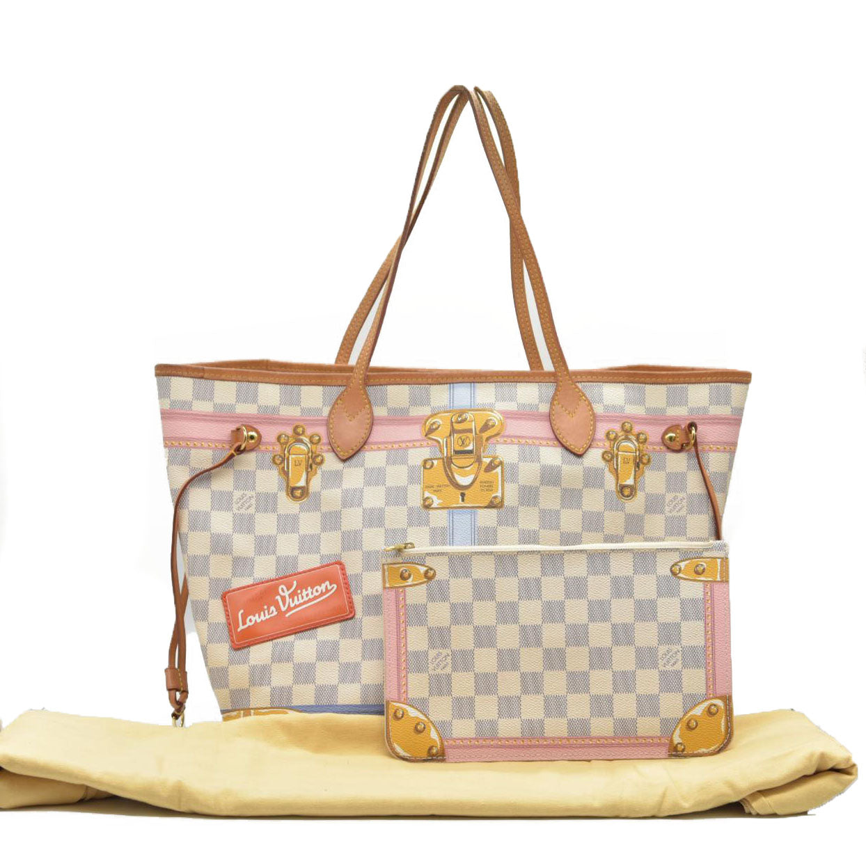 $2170 Louis Vuitton  Damier Azur Summer Trunks Neo Neverfull MM GI0168