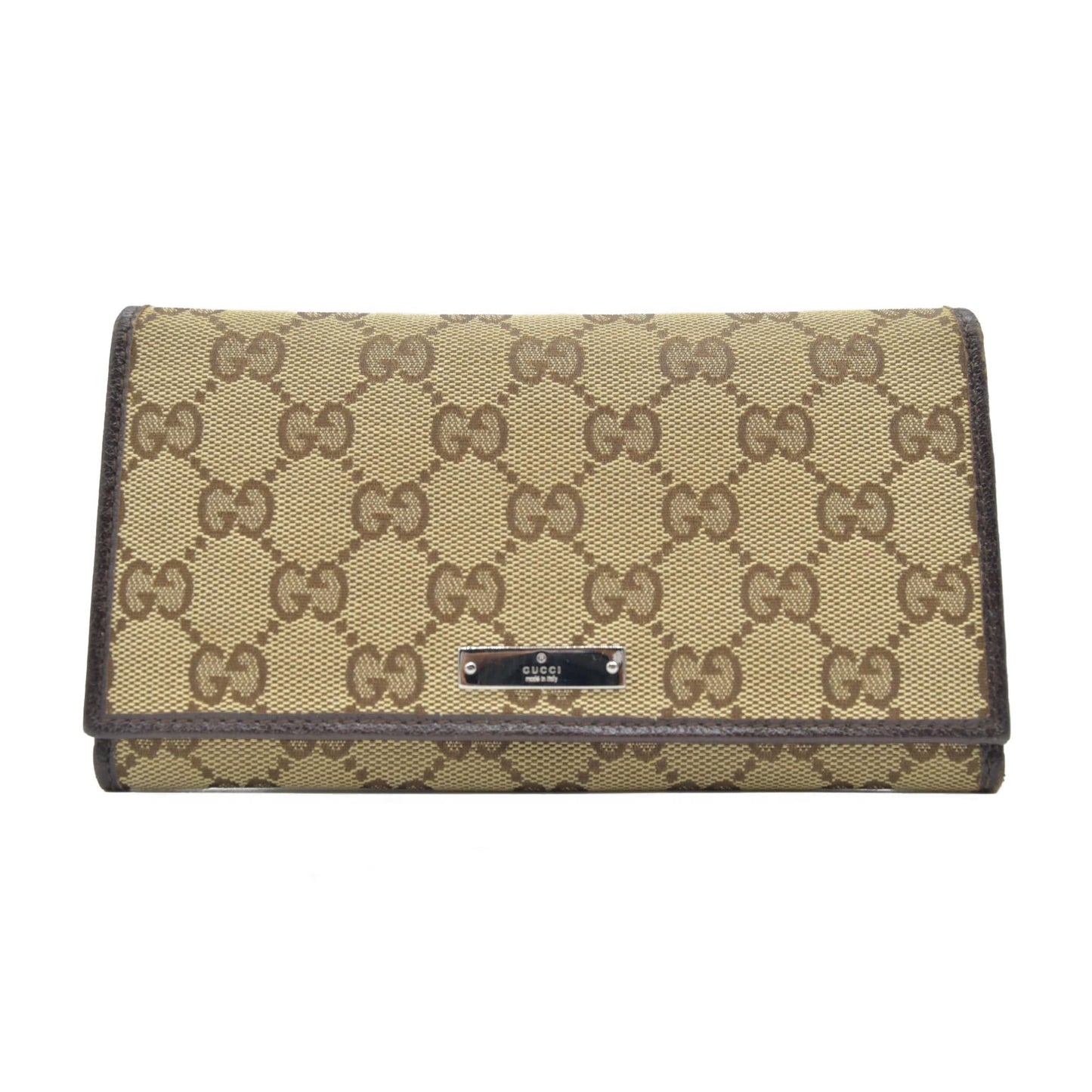 $690 Gucci GG Canvas Logo Plaque Bifold Wallet CONSIGNMENT