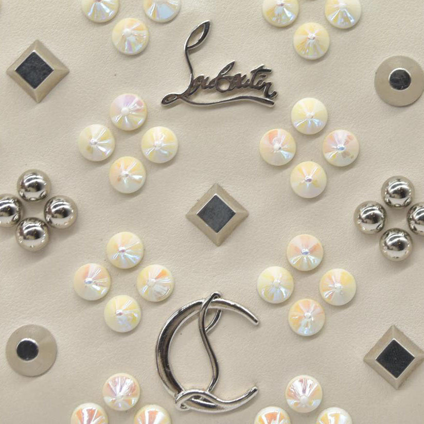 $950 CONSIGNMENT Christian Louboutin Panettone Long Wallet Cream with Loubinthesky Spikes