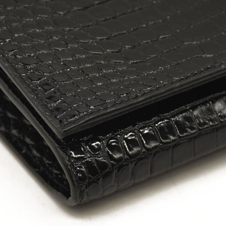 SAINT LAURENT PARIS Saint Laurent Black Croc Embossed Leather Monogram Wallet On Chain