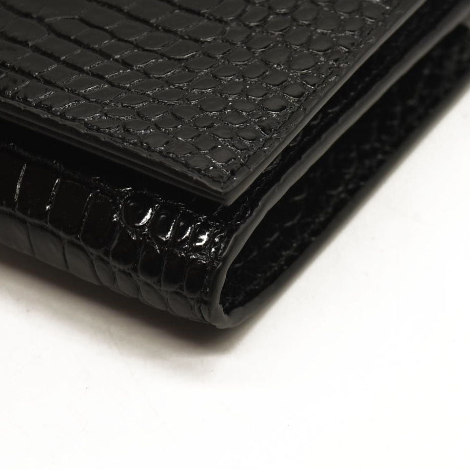 SAINT LAURENT PARIS Saint Laurent Black Croc Embossed Leather Monogram Wallet On Chain