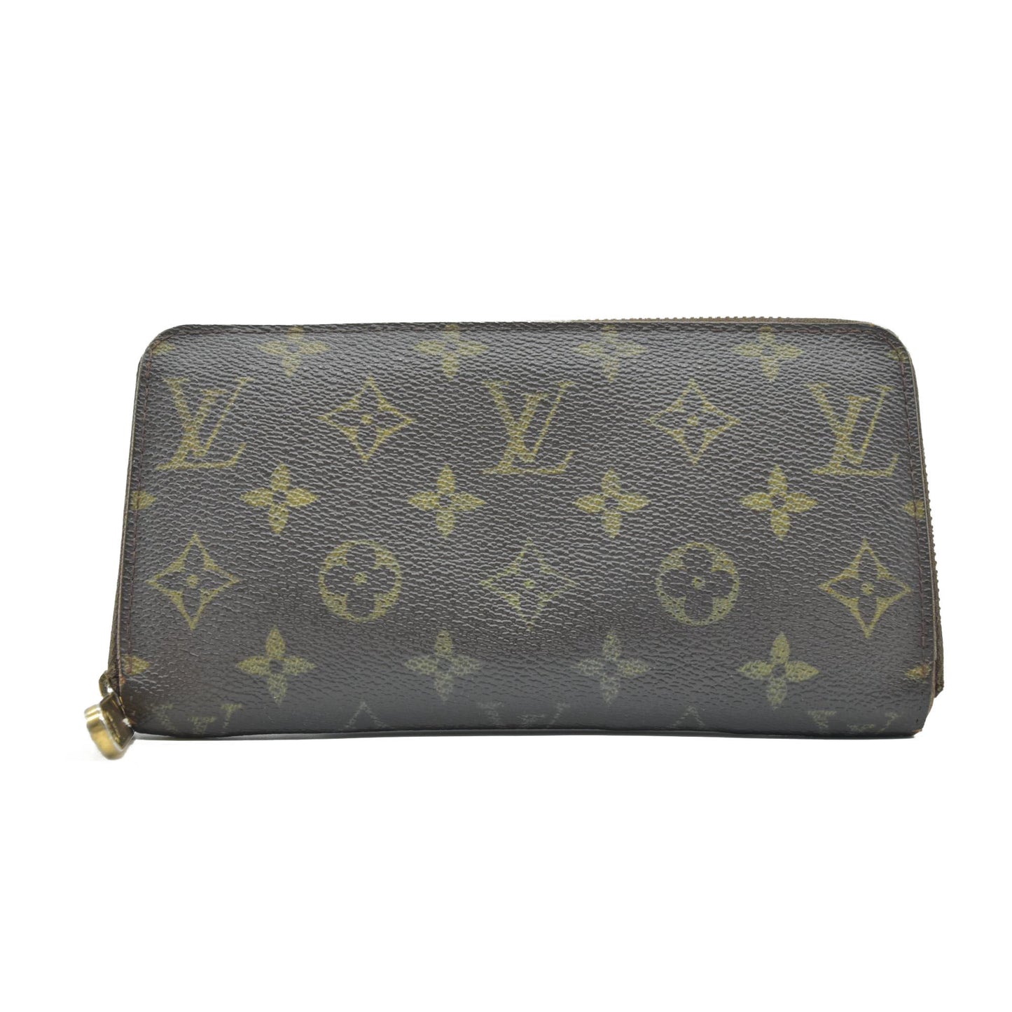$915 2008 WELL WORN Louis Vuitton Monogram Zippy Zip Around Long Wallet Purse Brown CA3058