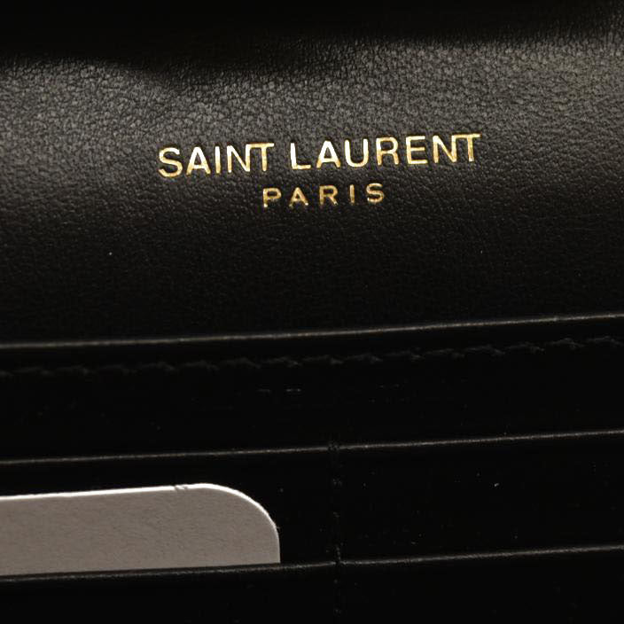 SAINT LAURENT PARIS Saint Laurent Black Croc Embossed Leather Monogram Wallet On Chain