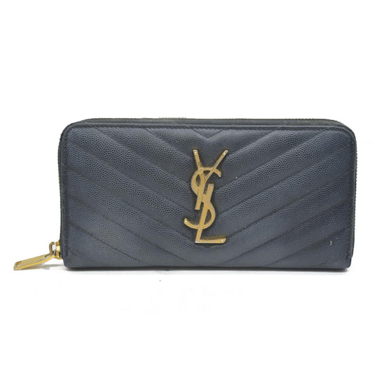 $950 CONSIGNMENT Saint Laurent CASSANDRE MATELASSÉ ZIP AROUND WALLET IN GRAIN DE POUDRE LEATHER