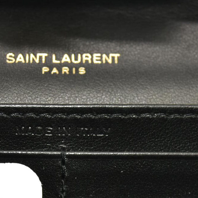 SAINT LAURENT PARIS Saint Laurent Black Croc Embossed Leather Monogram Wallet On Chain