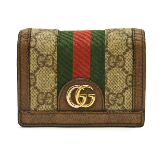 GUCCI Ophidia GG Logo PVC Bifold Wallet Beige