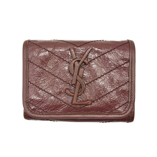 Saint Laurent Compact Niki Wallet Burgundy Leather Crinkled