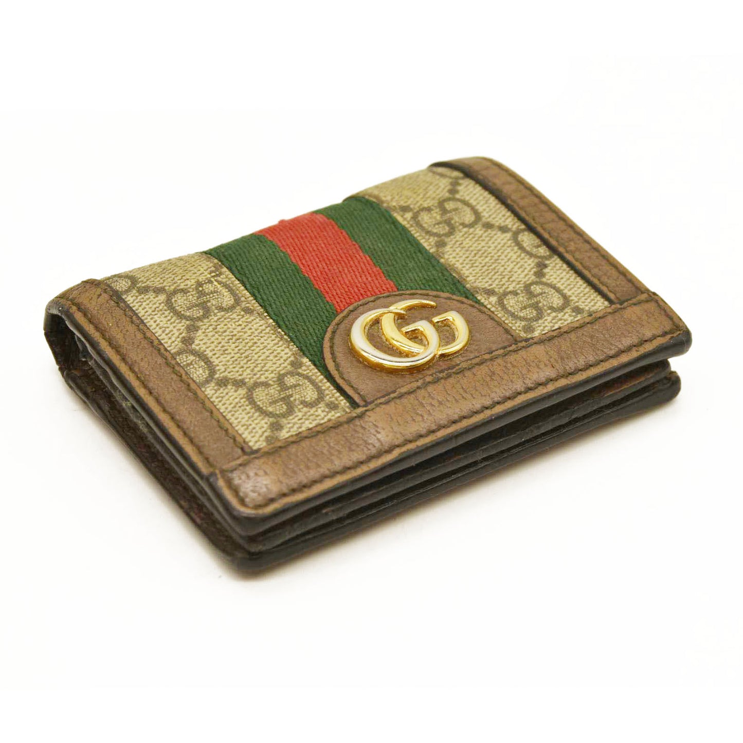 GUCCI Ophidia GG Logo PVC Bifold Wallet Beige