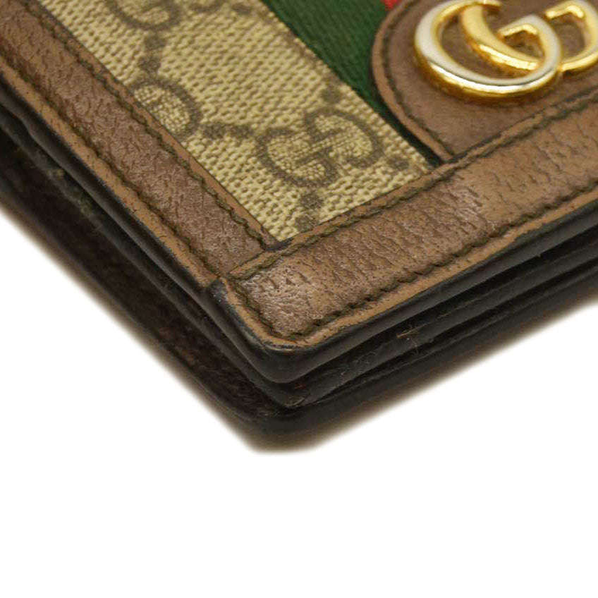 GUCCI Ophidia GG Logo PVC Bifold Wallet Beige