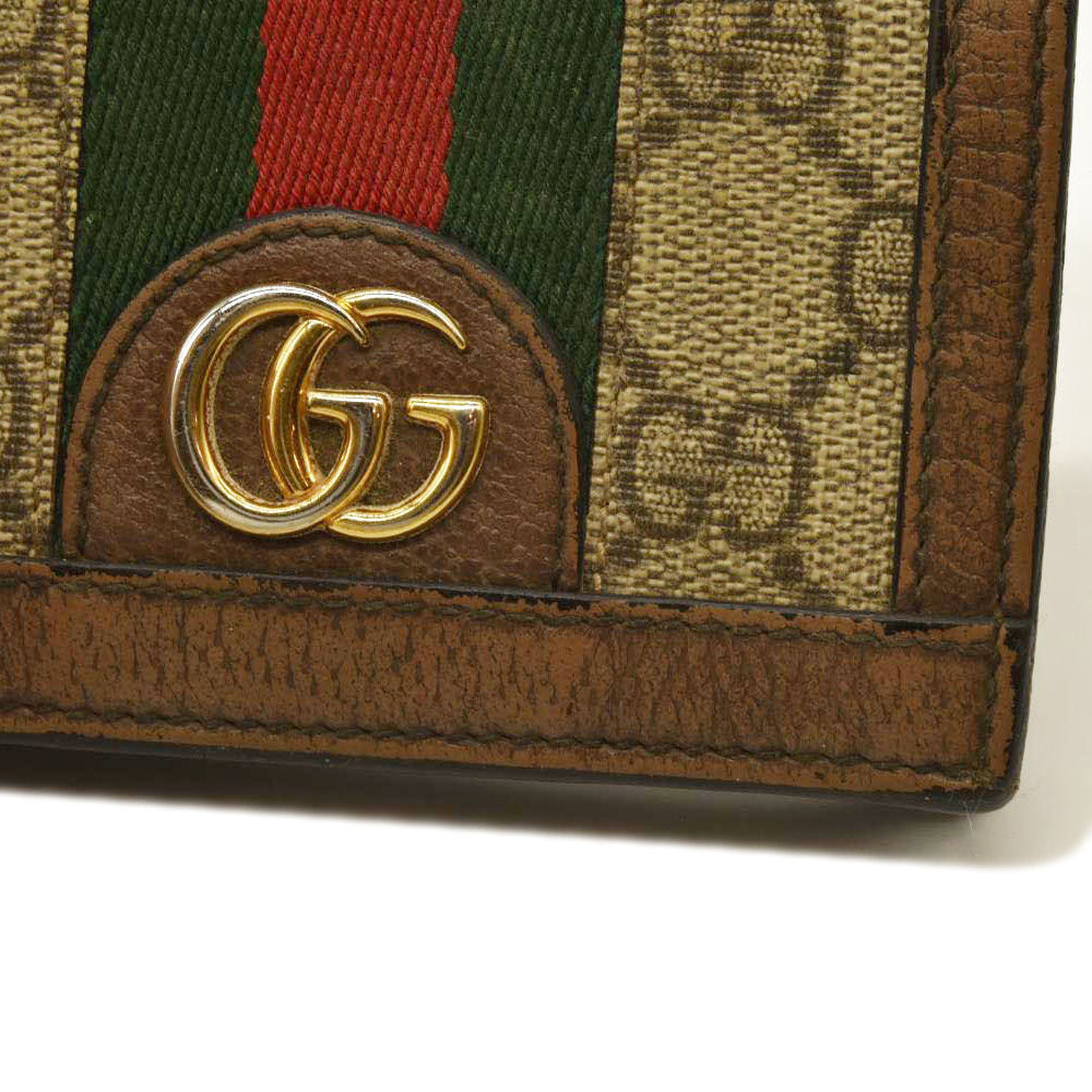 GUCCI Ophidia GG Logo PVC Bifold Wallet Beige