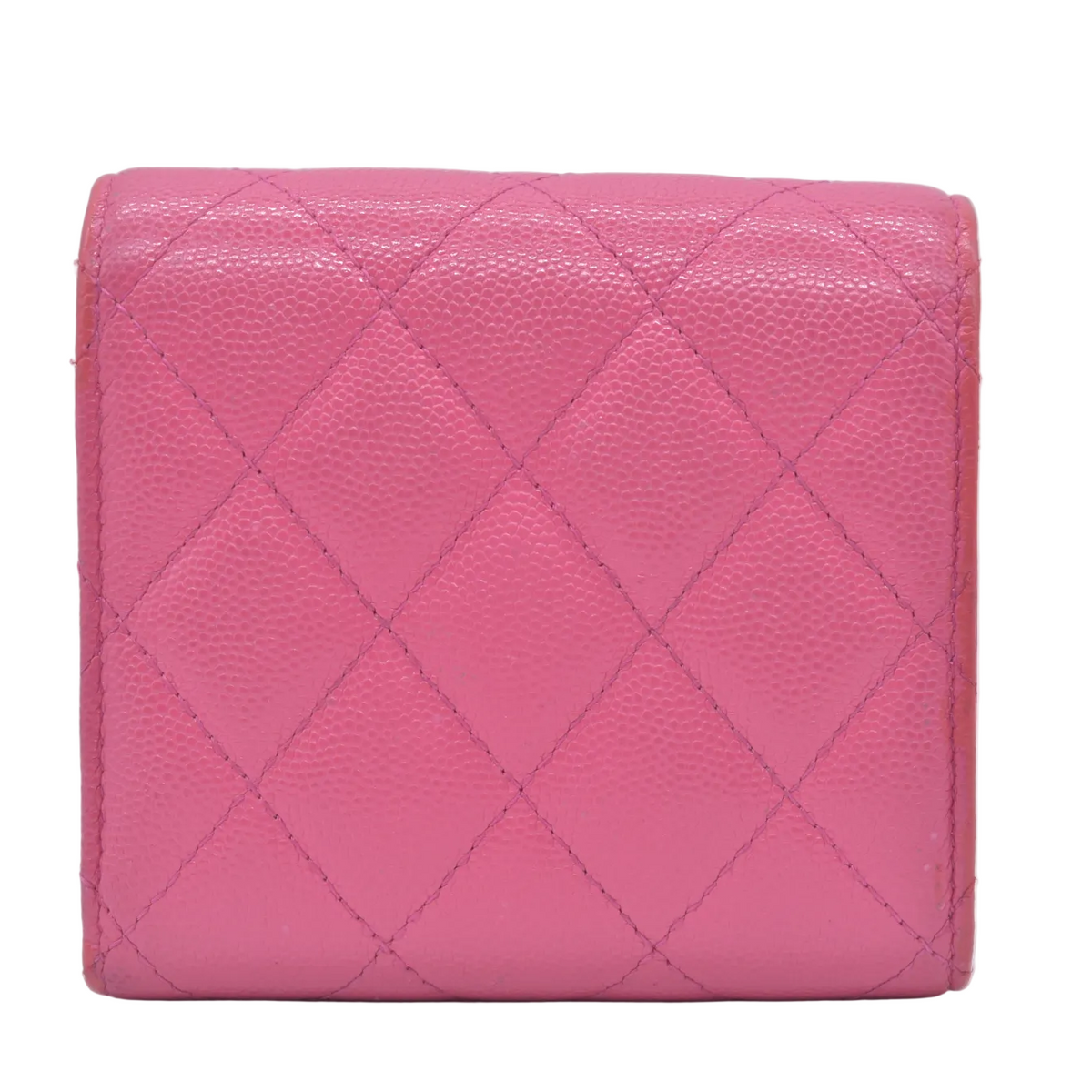 $1025 2020 CHANEL Interlocking CC Chain Small Flap Tri-Fold Wallet Pink Caviar Leather