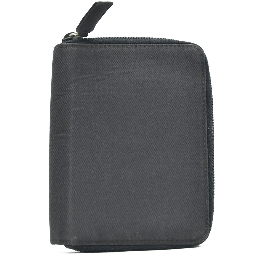 $480 PRADA Tessuto Nylon Logo Plate Zippy Bifold Wallet Black