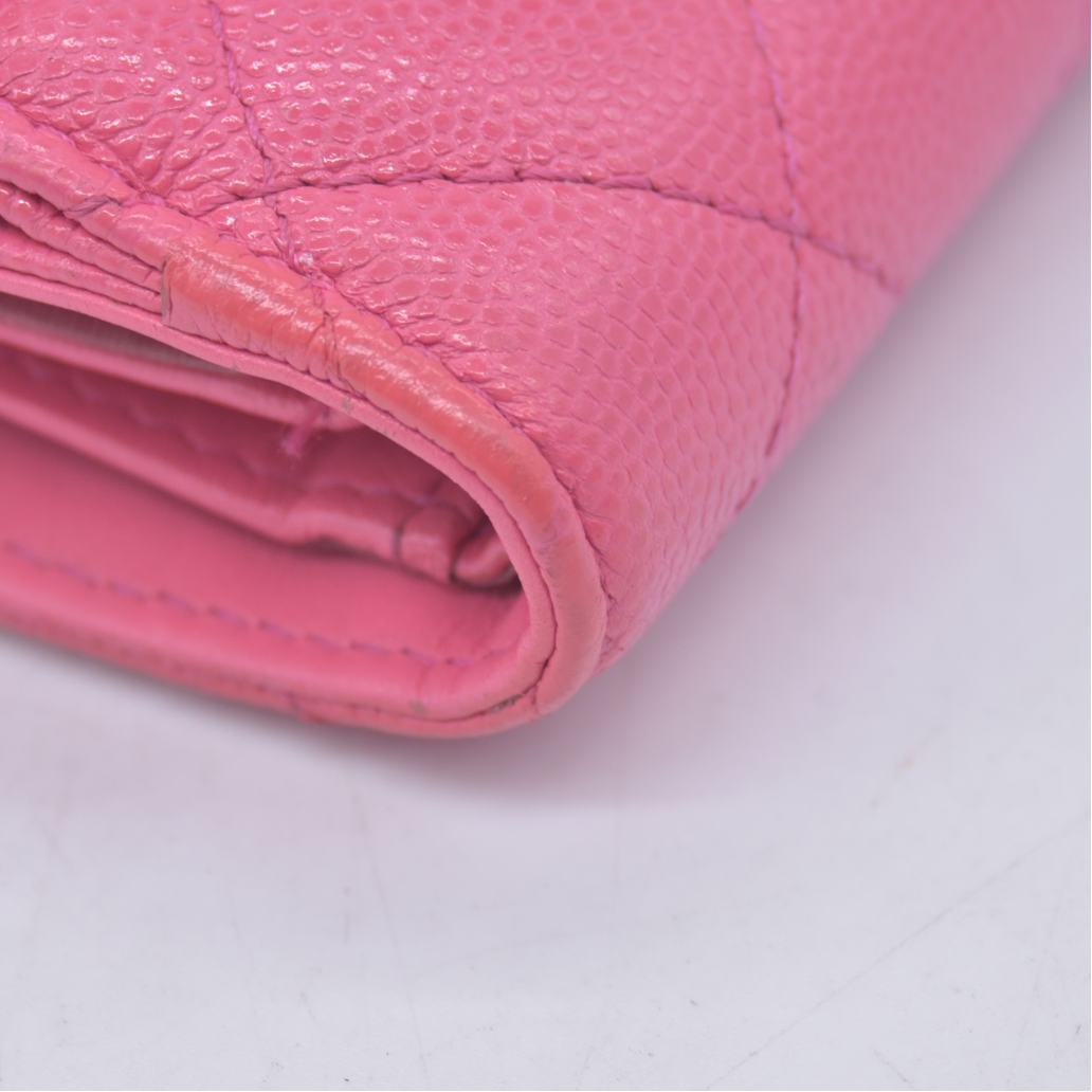$1025 2020 CHANEL Interlocking CC Chain Small Flap Tri-Fold Wallet Pink Caviar Leather