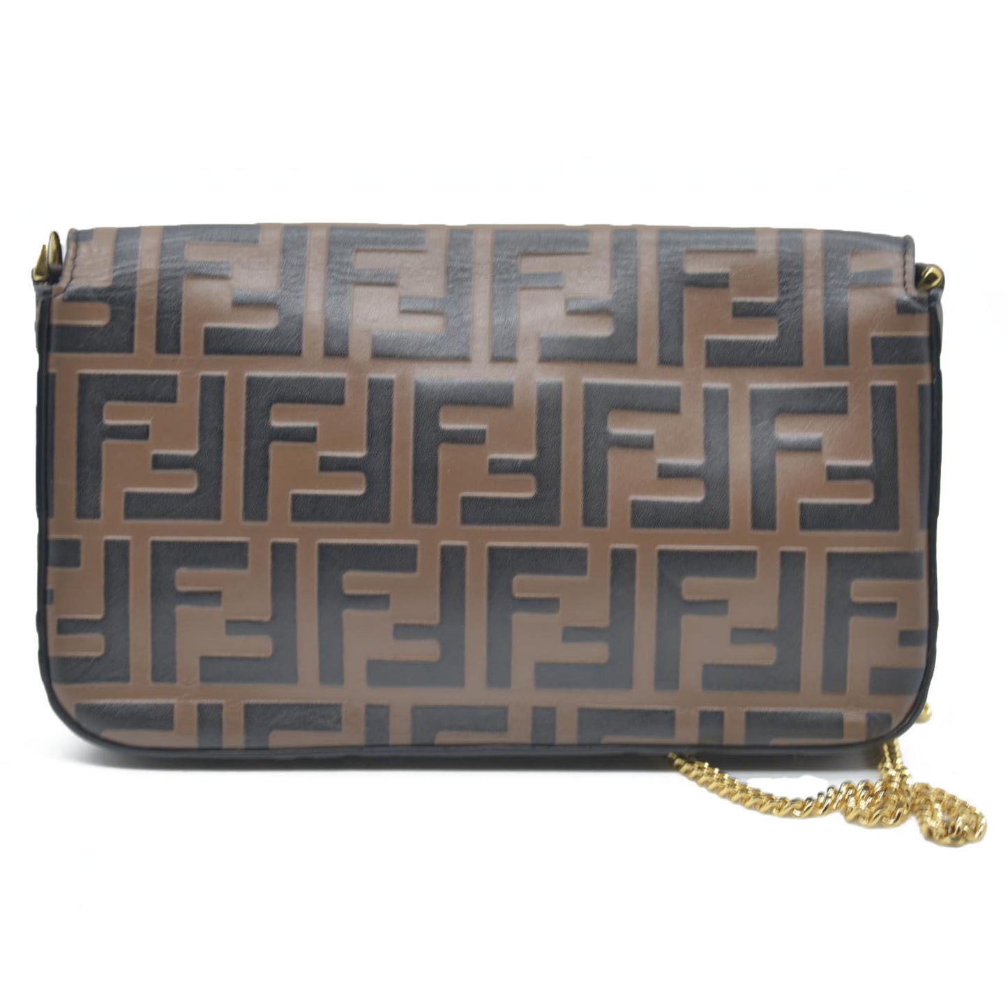 $1600 Fendi Vitello Soft F is Fendi Bi-Color FF 1974 Embossed Envelope Wallet On Chain with Pouches Maya Black