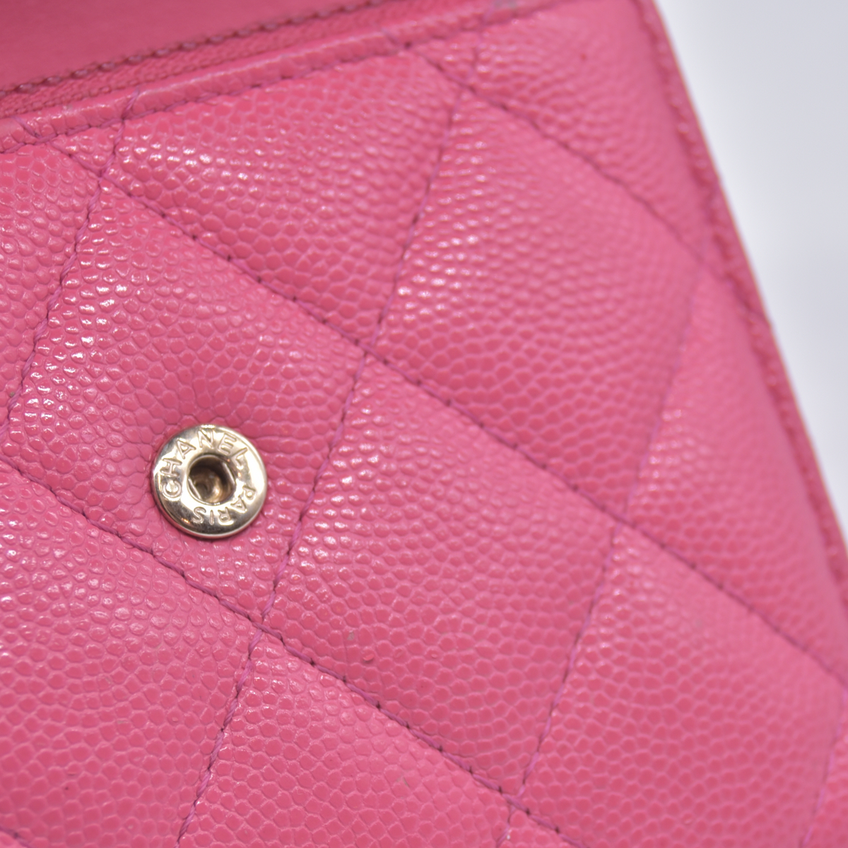$1025 2020 CHANEL Interlocking CC Chain Small Flap Tri-Fold Wallet Pink Caviar Leather
