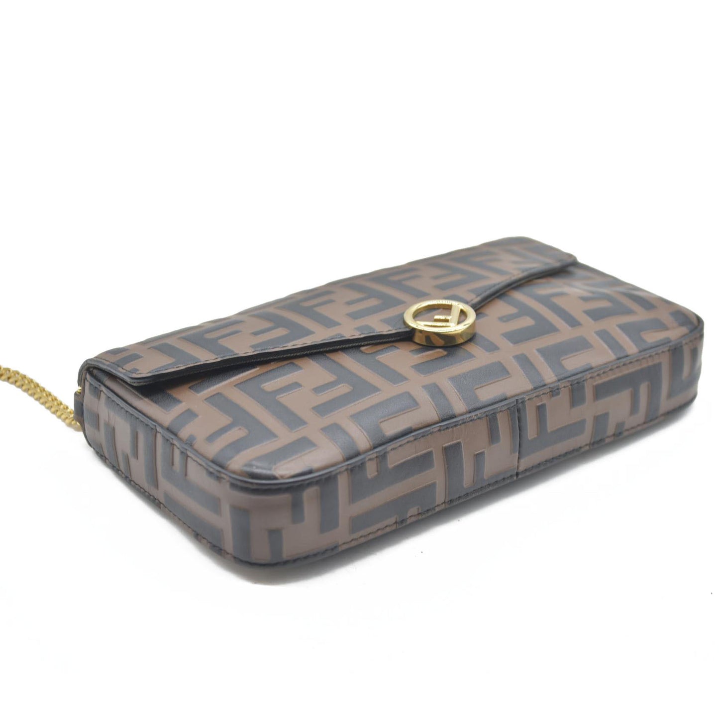 $1600 Fendi Vitello Soft F is Fendi Bi-Color FF 1974 Embossed Envelope Wallet On Chain with Pouches Maya Black