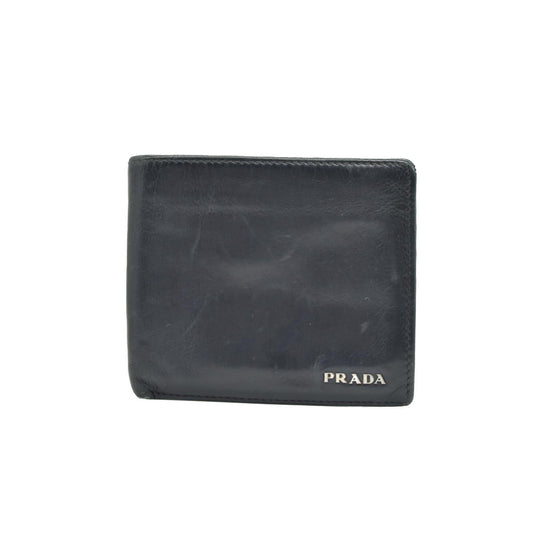 $650 PRADA Vitello Move Logo Bifold Wallet Black
