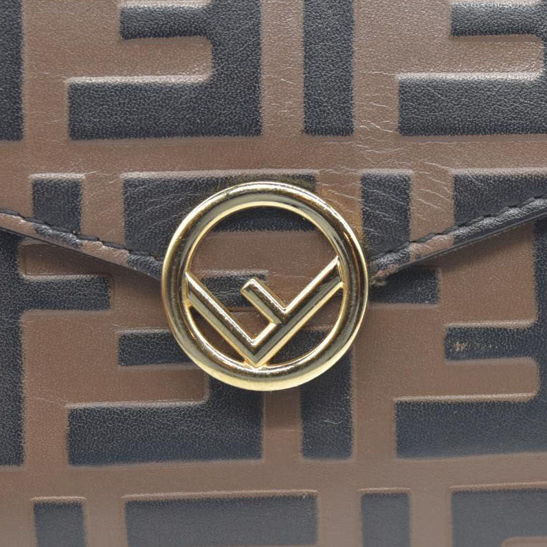 $1600 Fendi Vitello Soft F is Fendi Bi-Color FF 1974 Embossed Envelope Wallet On Chain with Pouches Maya Black