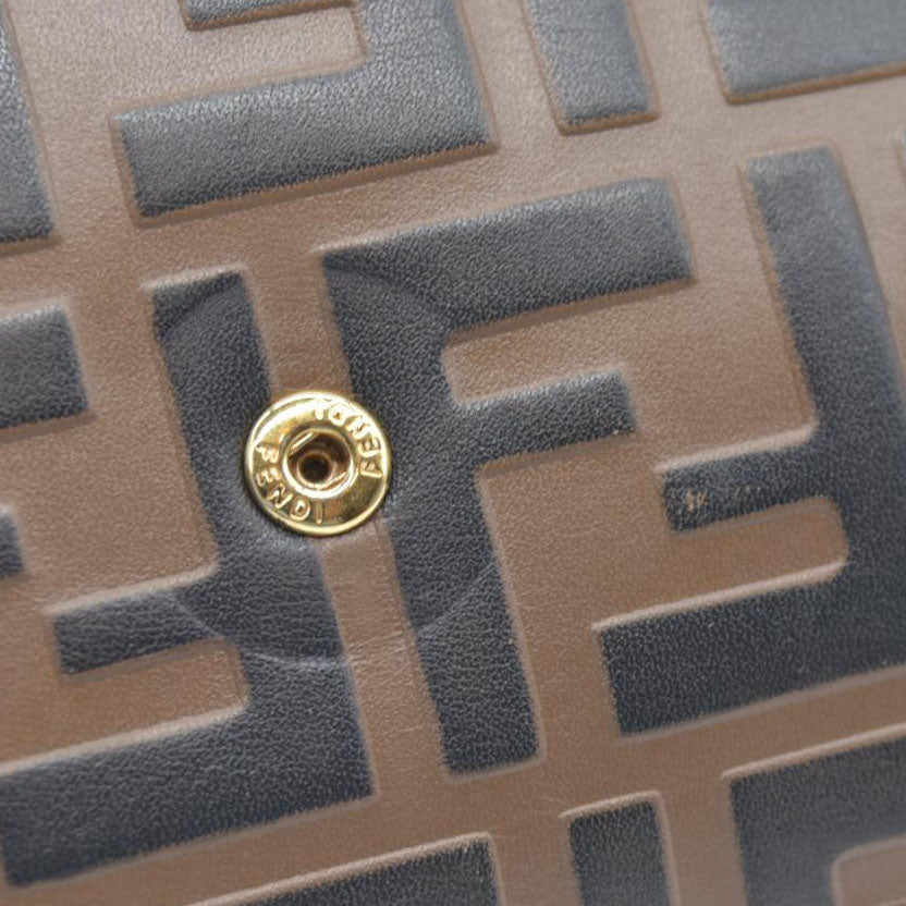 $1600 Fendi Vitello Soft F is Fendi Bi-Color FF 1974 Embossed Envelope Wallet On Chain with Pouches Maya Black