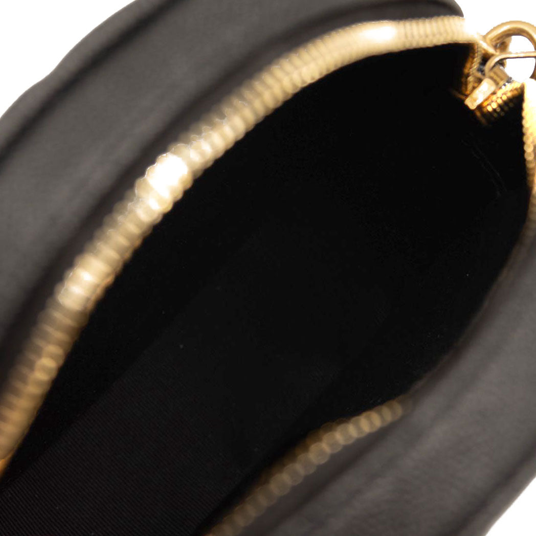 NEW SAINT LAURENT Grain De Poudre Matelasse Chevron Quited Round Vinyle Camera Bag Black