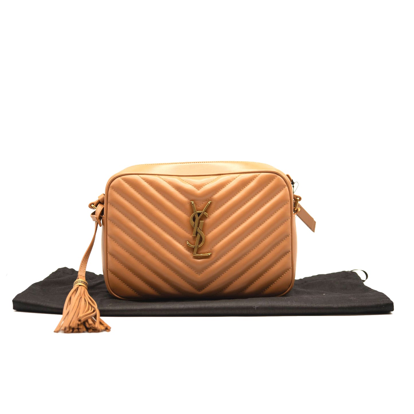 NEW SAINT LAURENT Lou Medium Chevron Quilted Camera Crossbody Bag Beige