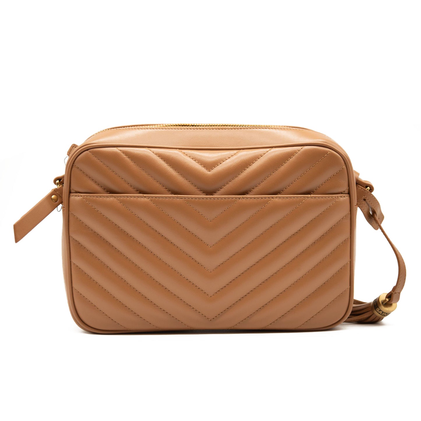 NEW SAINT LAURENT Lou Medium Chevron Quilted Camera Crossbody Bag Beige