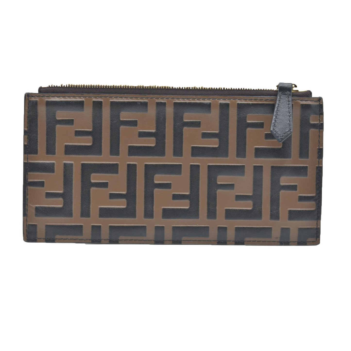 AUCTION $1550 Fendi Vitello Soft F is Fendi Bi-Color FF 1974 Embossed Envelope Wallet On Chain with Pouches Maya Black Insert Zipper
