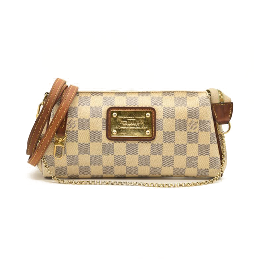 Louis Vuitton Damier Azur Eva Crossbody Shoulder Bag White Clutch Chain