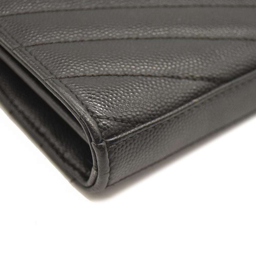Saint Laurent  Grain De Poudre Matelasse Chevron Monogram Monochrome Chain Wallet Black
