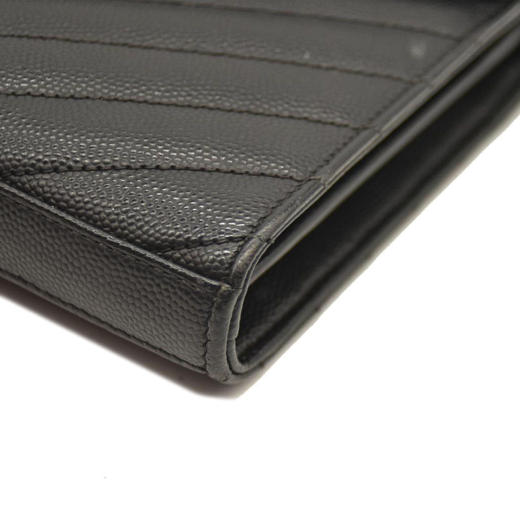 Saint Laurent  Grain De Poudre Matelasse Chevron Monogram Monochrome Chain Wallet Black